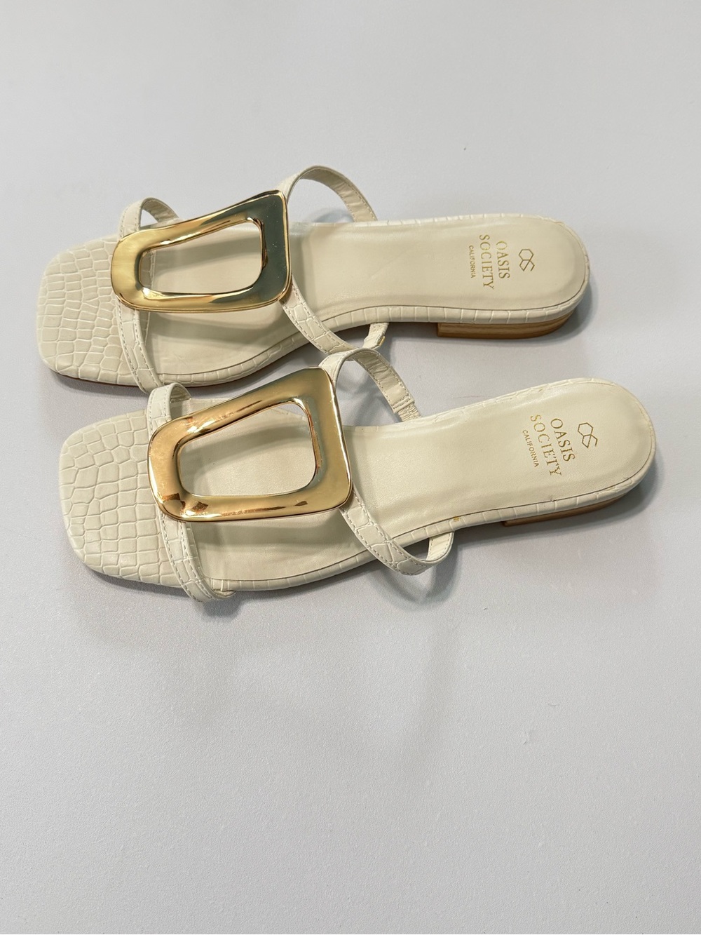 Society Cream Slide Sandals with Gold Accent